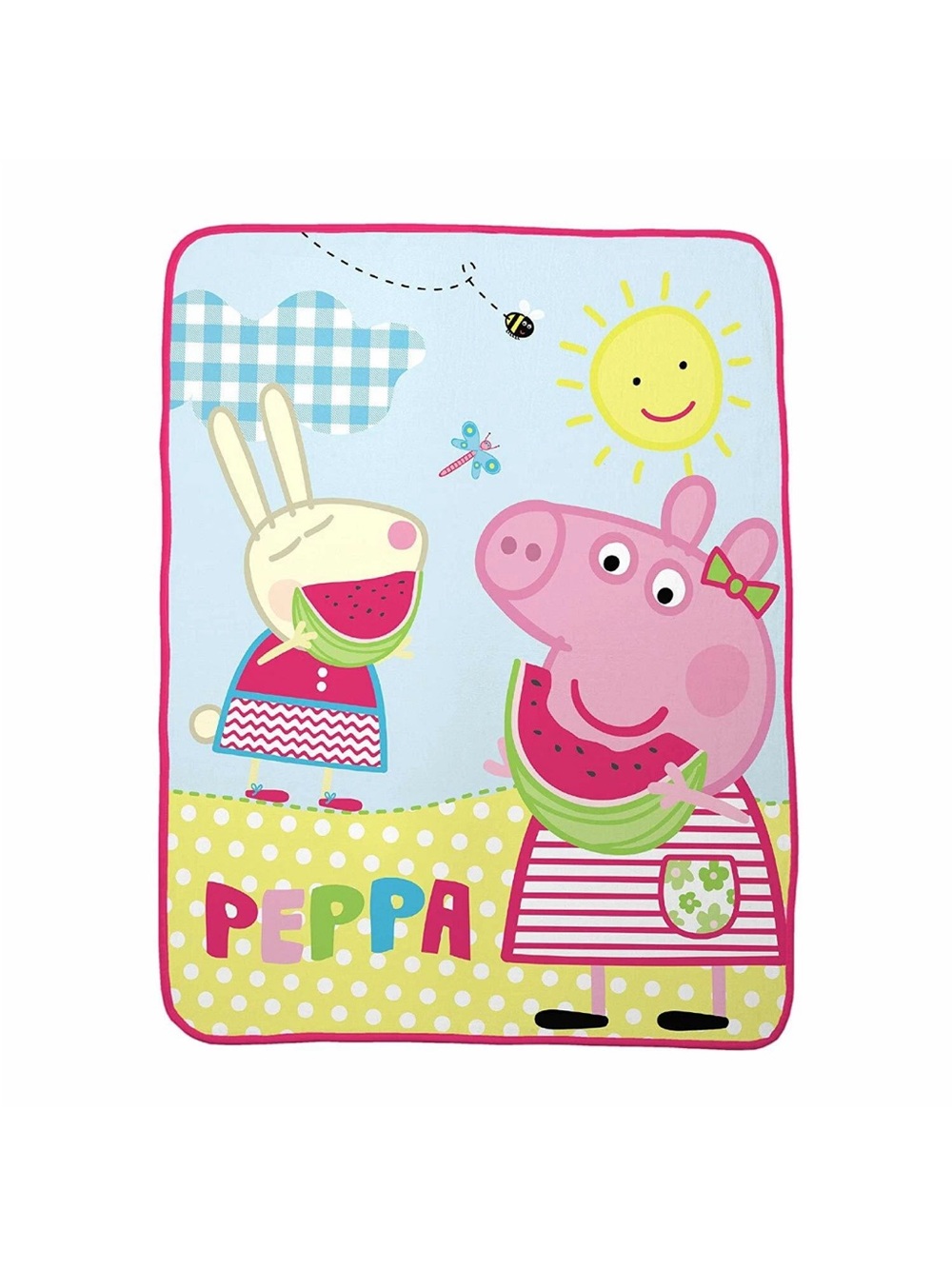 Peppa Pig Pink and Yellow Kids Throw Blanket with Watermelon Design